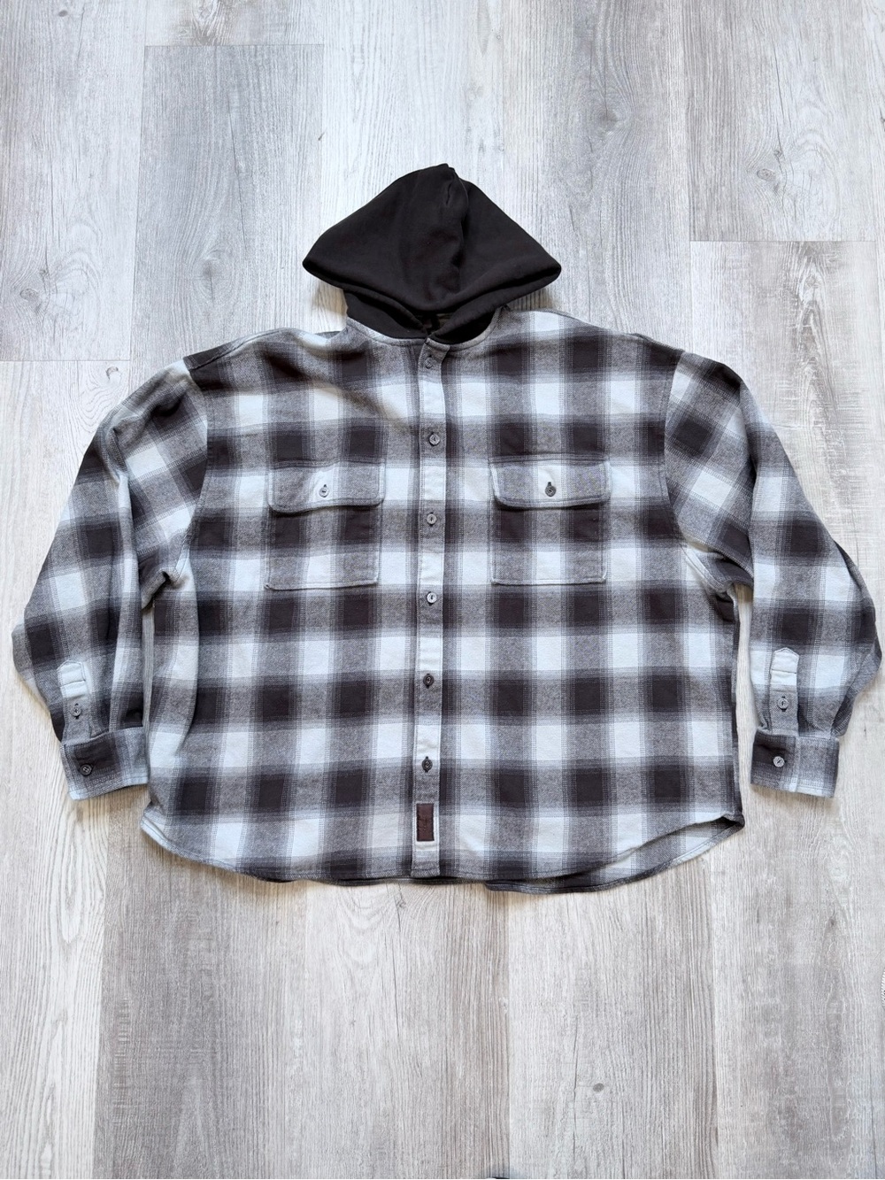 2: SKIMS Women’s / Unisex Flannel Oversized Hooded Shacket Vapor Shadow Plaid XS